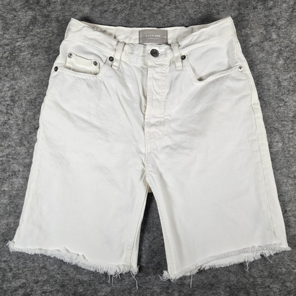 Everlane Womens White The Cheeky Long Short Denim Cutoff Shorts 25